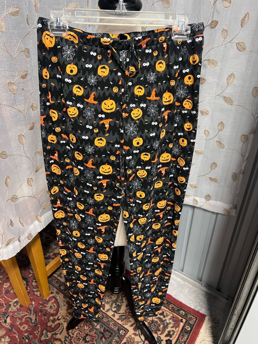 Halloween Pumpkin Print Women's Track Pants - Black & Orange